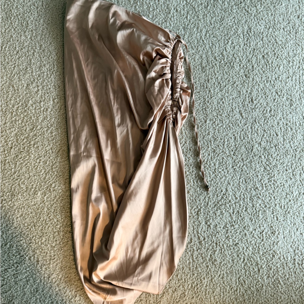Fashion Nova Satin Skirt in Tan